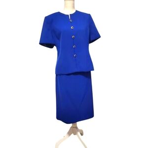 Elegant Royal Blue 2-Piece Skirt Suit, Size 16P